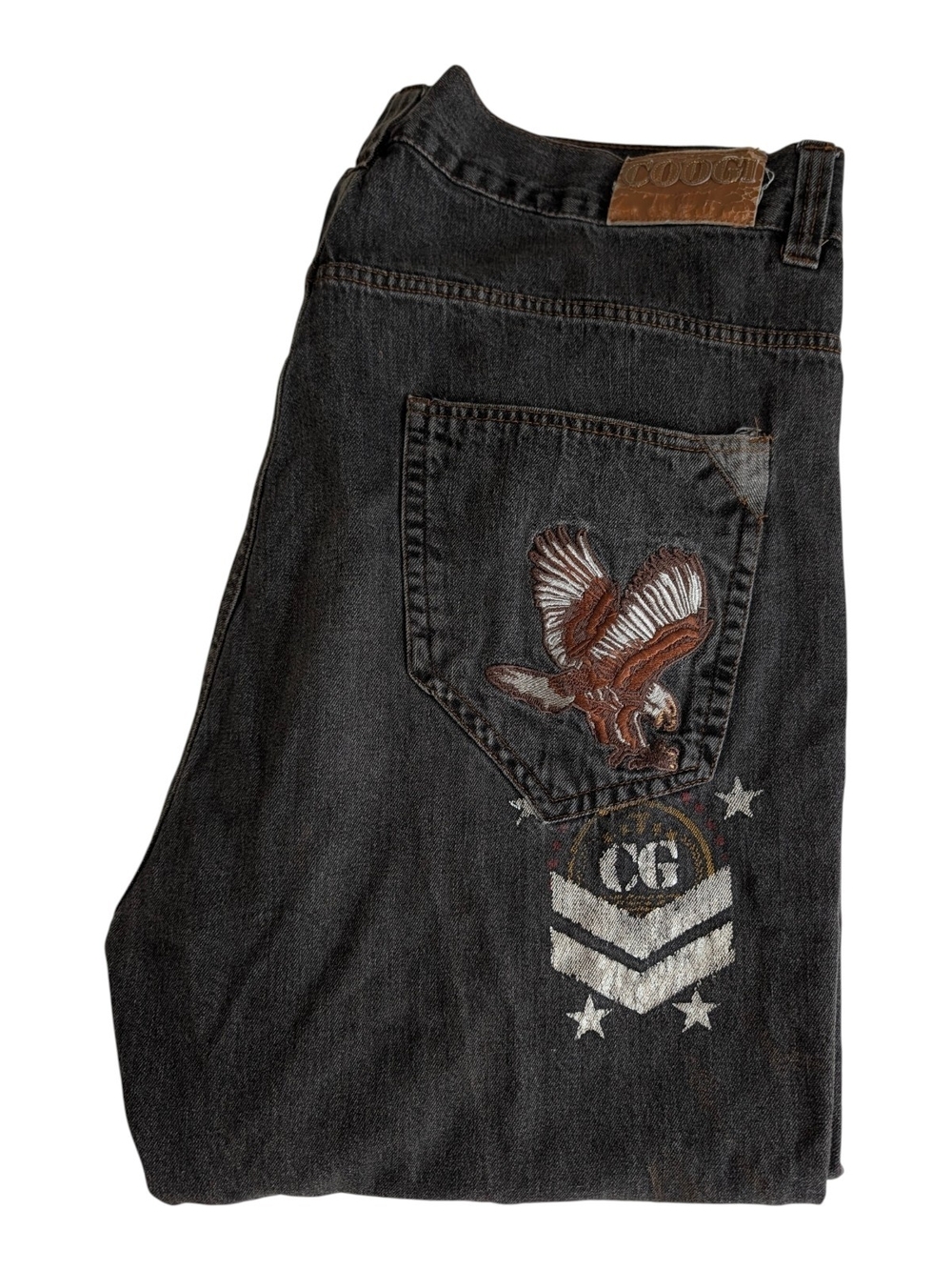 COOGI Black Denim Jeans with Embroidered Eagle Pocket 50 X 34